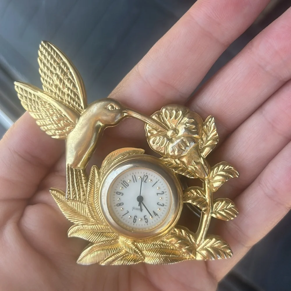 Vintage Gold Plated Hummingbird Clock | Miniature | Unique Gift